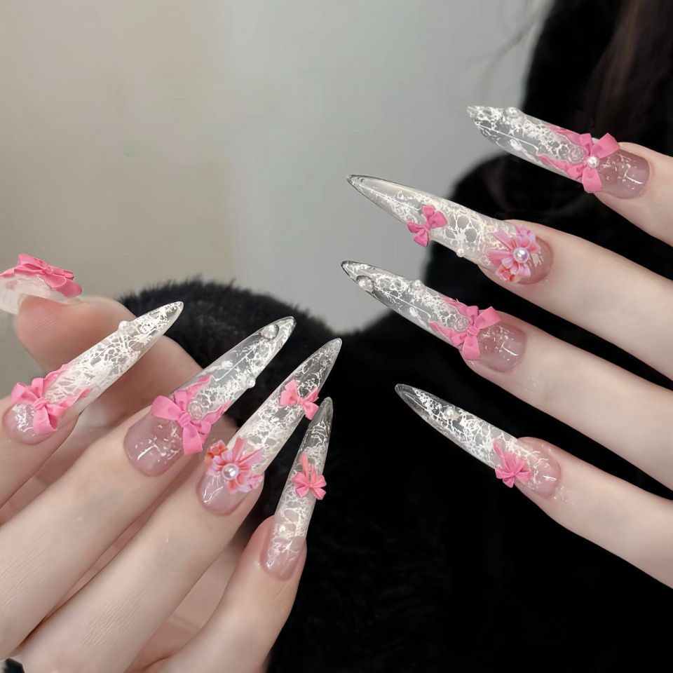 24Pcs Pink White Press On Nail - 3D Printing Ptc recension och pris